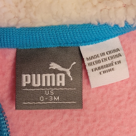 Puma Girls Pink Striped Fleece Hooded Coat 0-3 Months - Picture 4 of 6